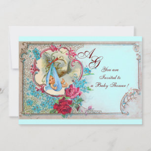 BLUE STORK BOY BABY SHOWY ROSE, BLUME EINLADUNG