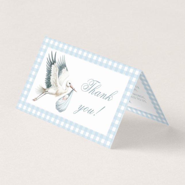 Blue Stork Delivery Baby Dusche Danke Karte (Vorderseite)