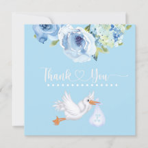 Blue Stork Monogram Floral Baby Dusche Vielen Dank