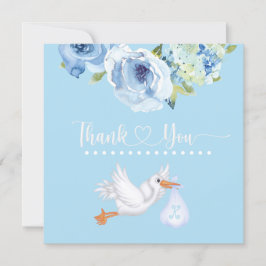 Blue Stork Monogram Floral Baby Dusche Vielen Dank Dankeskarte