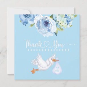 Blue Stork Monogram Floral Baby Dusche Vielen Dank Dankeskarte