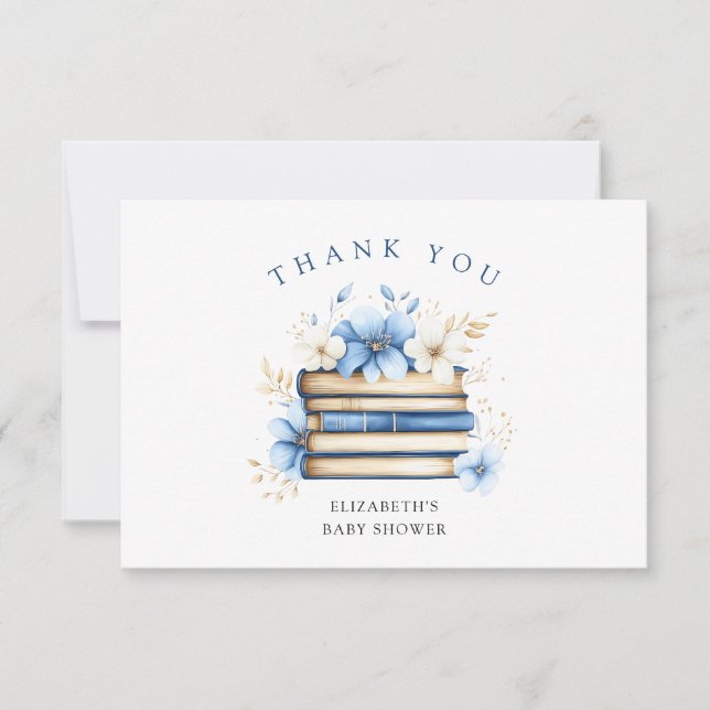 Blue Storybook Baby Dusche Vielen Dank Dankeskarte (Vorderseite)
