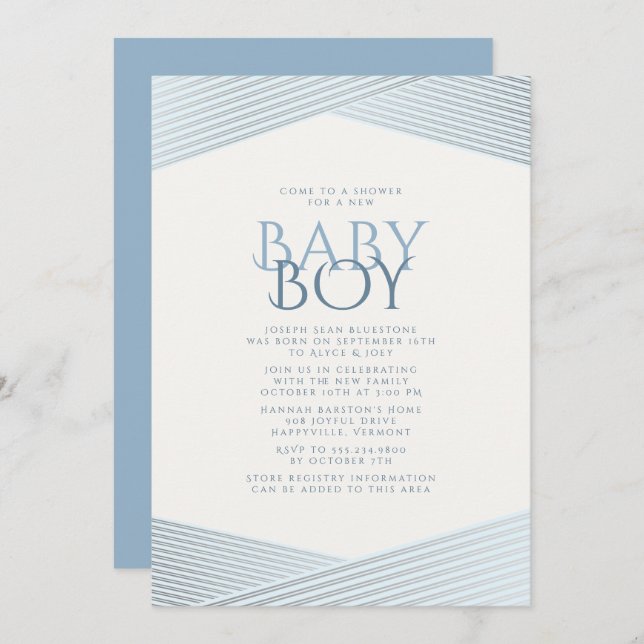 Blue Streifen Willkommensdusche Einladung (Vorne/Hinten)