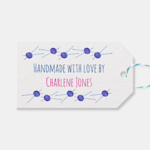 Blue Stricknadeln, handgefertigt, personalisierbar Geschenkanhänger