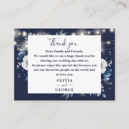 Blue String Lights Floral Wedding Vielen Dank Platzkarte