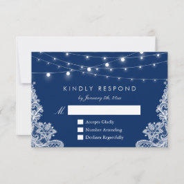 Blue String Lights Lace Wedding RSVP Antwort