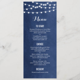 Blue String Lights Wedding Menu Card Menükarte
