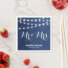 Blue String Lights Wedding Monogram Serviette