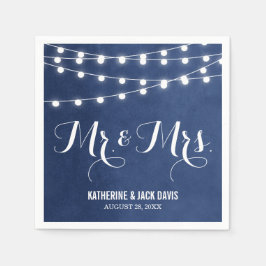 Blue String Lights Wedding Monogram Serviette