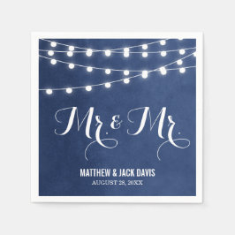 Blue String Lights Wedding Monogram Serviette