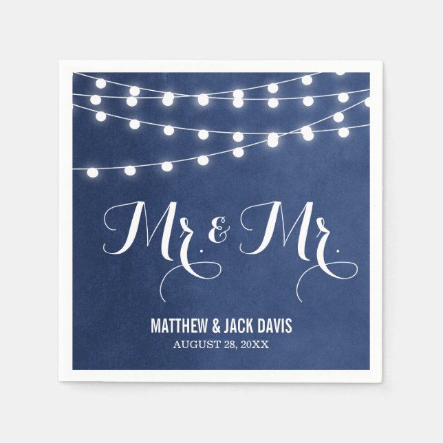 Blue String Lights Wedding Monogram Serviette (Vorderseite)