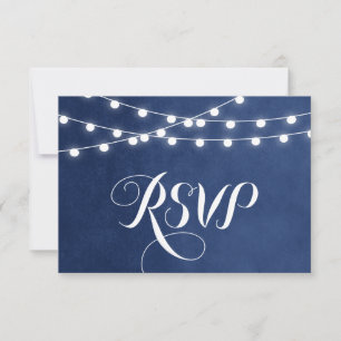 Blue String Lights Wedding RSVP Card