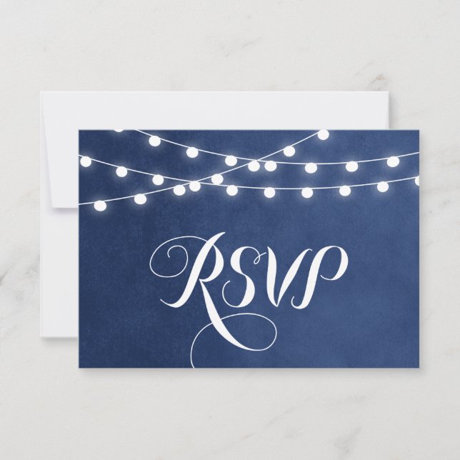 Blue String Lights Wedding RSVP Card Karte (Vorderseite)