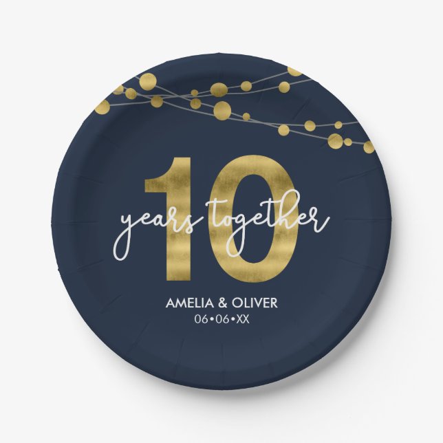 Blue Strings of Lights 10-jähriges Party Pappteller (Vorderseite)