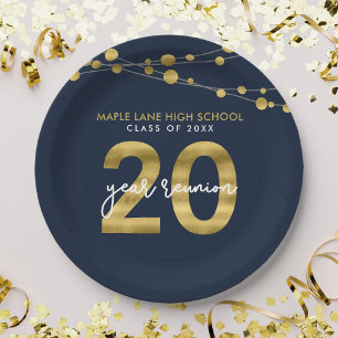 Blue Strings of Lights 20 Year Class Wiedersehen Pappteller