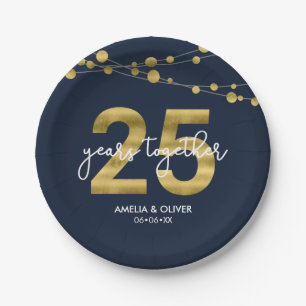 Blue Strings of Lights 25-jähriges Party Pappteller