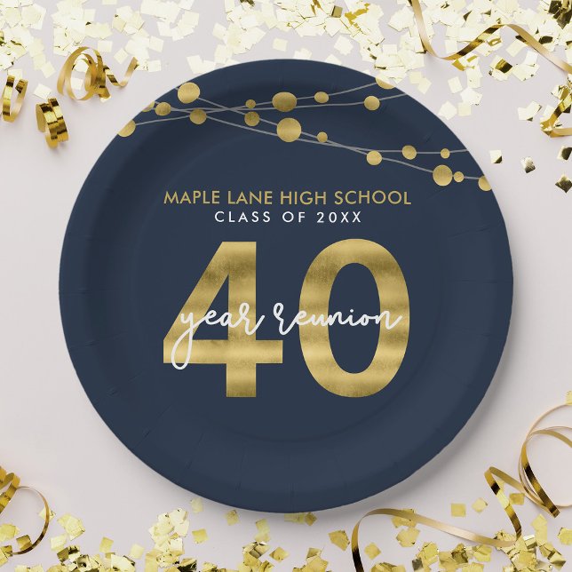 Blue Strings of Lights 40 Year Class Wiedersehen Pappteller (Von Creator hochgeladen)