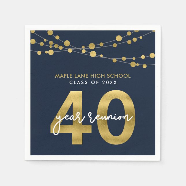 Blue Strings of Lights 40 Year Class Wiedersehen Serviette (Vorderseite)