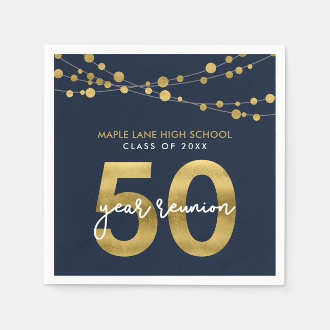 Blue Strings of Lights 50 Year Class Wiedersehen Serviette (Vorderseite)