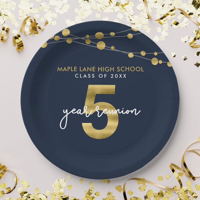 Blue Strings of Lights 5 Year Class Wiedersehen Pappteller (Von Creator hochgeladen)