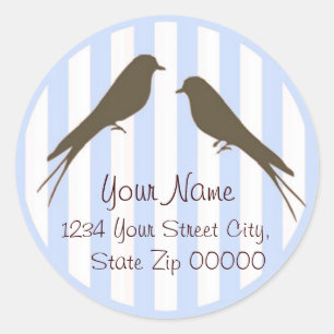 Blue Strip Birds Adress Sticker