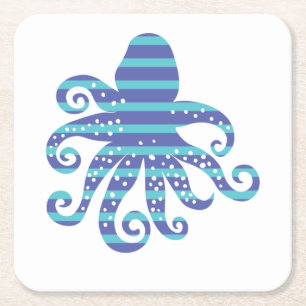 Blue Strip Octopus Getränkekasten Rechteckiger Pappuntersetzer