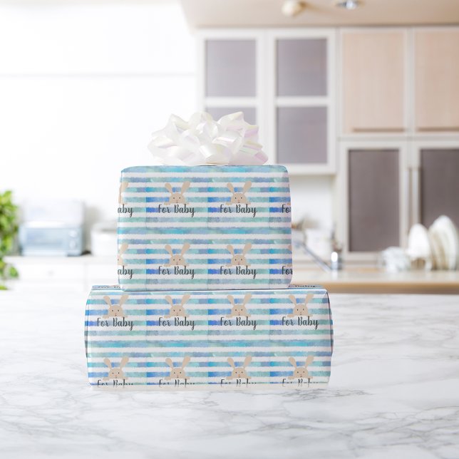 Blue Strip Wasserfarben Bunny für Baby Geschenkpapier (Von Creator hochgeladen)