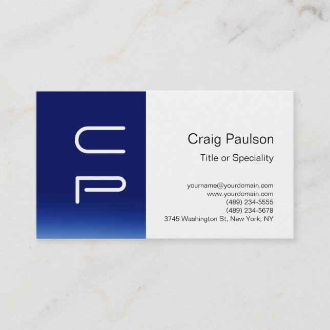 Blue Strip White Monogram Modern Business Card Visitenkarte (Vorderseite)