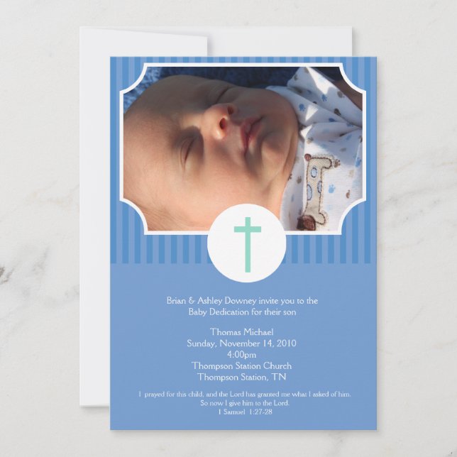 Blue Stripe Baptism Baby Dedication 12x18 Einladung (Vorderseite)