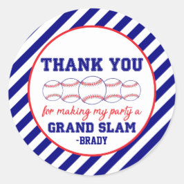 Blue Stripe Baseball Geburtstagsparty Danke Runder Aufkleber