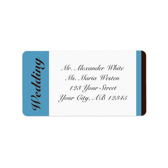 Blue Stripe Chocolate Brown Wedding Address Labels Adressaufkleber (Vorne)