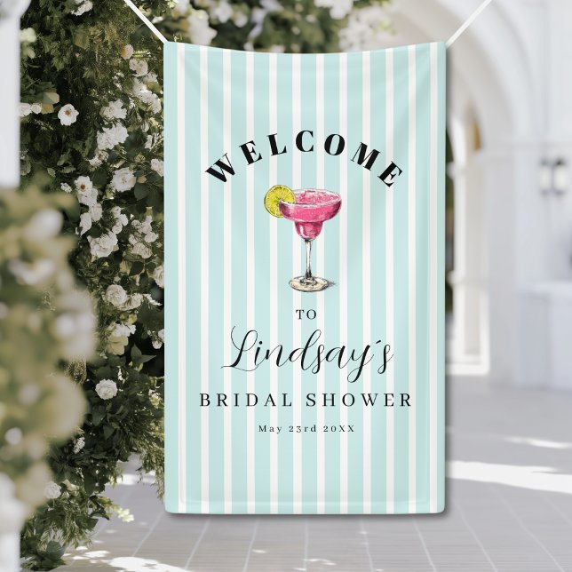 Blue Stripe Cocktail Brautparty Banner (Blue Stripe Cocktail Bridal Shower Party Banner)
