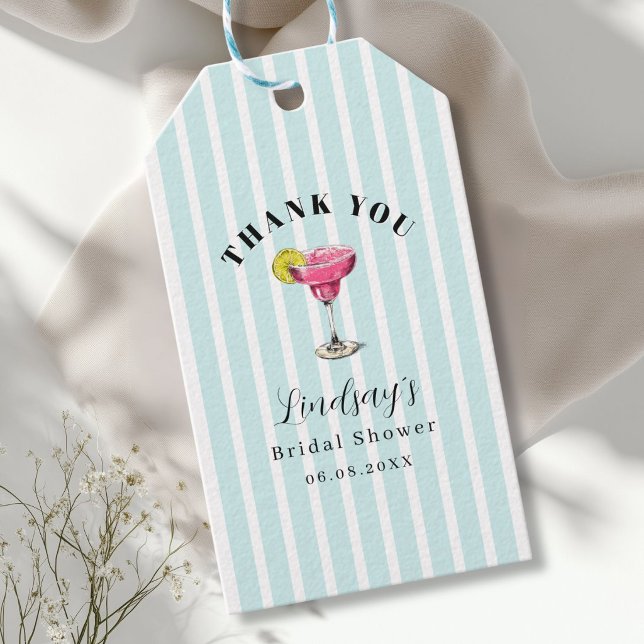 Blue Stripe Cocktail Brautparty Geschenkanhänger (Blue Stripe Cocktail Bridal Shower Gift Tags)