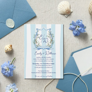 Blue Stripe Estate French Country Garden Monogramm Einladung