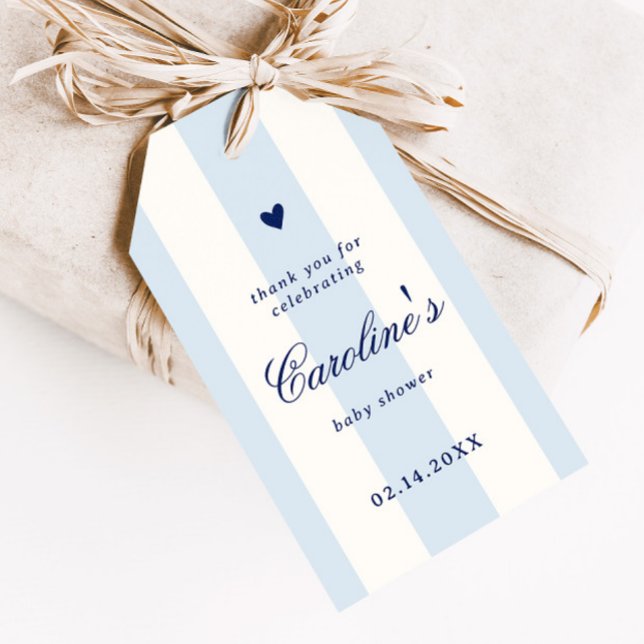 Blue Stripe Heart Valentine Baby Shower Favor Geschenkanhänger (Von Creator hochgeladen)