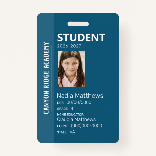 Blue Stripe Homeschool Student ID Badge Ausweis (Vorderseite)