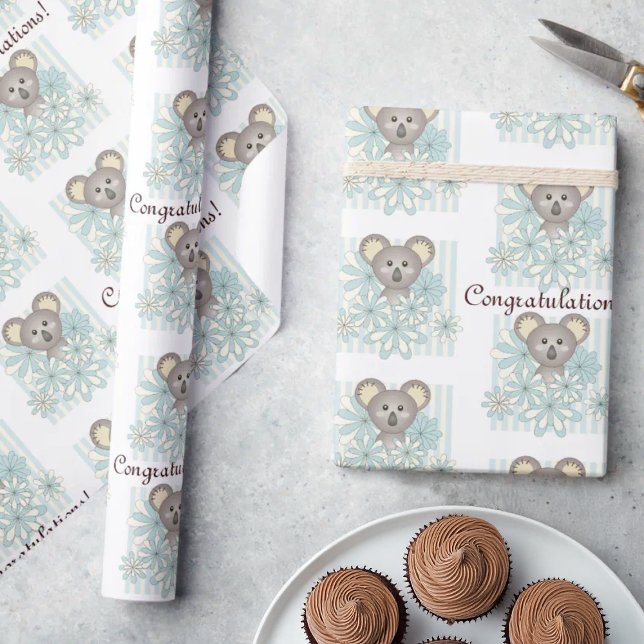 Blue Stripe Koala Kinderdusche/Kindergeburtstag Geschenkpapier (Von Creator hochgeladen)