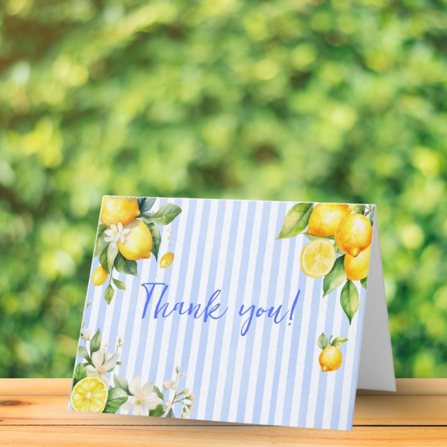 Blue Stripe Lemons Baby Shower Thank You Card Dankeskarte (Ciao Baby Blue Stripe Lemons Baby Shower Thank you card)
