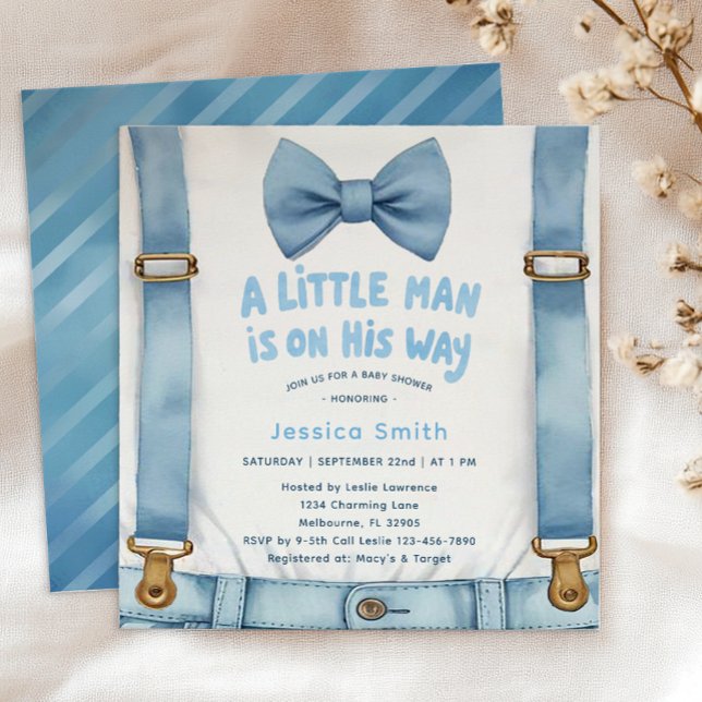 Blue Stripe Little Man Baby Dusche Einladung (Adorable Little Man Invite)