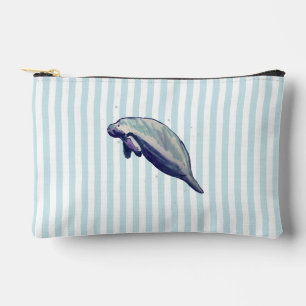 Blue Stripe Manatee Coastal Makeup Zubehörtasche