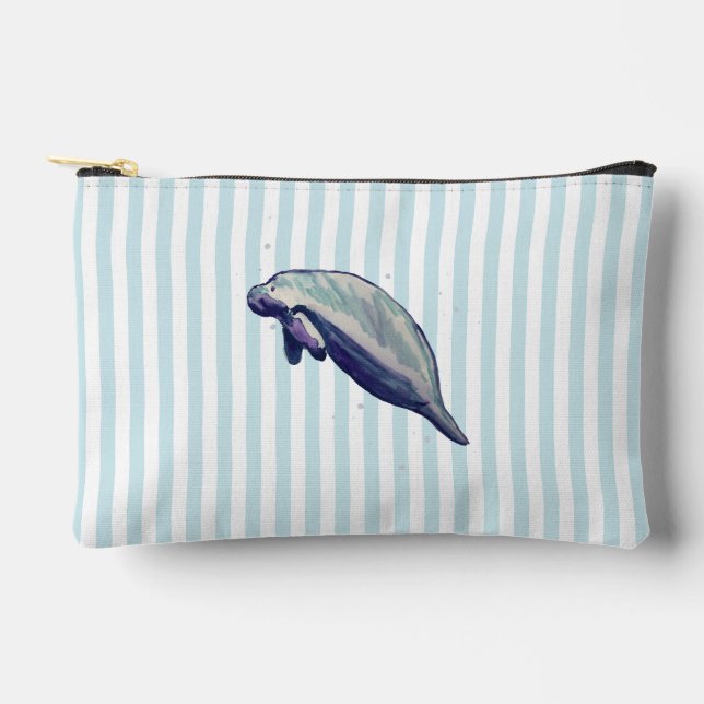 Blue Stripe Manatee Coastal Makeup Zubehörtasche (Vorderseite)