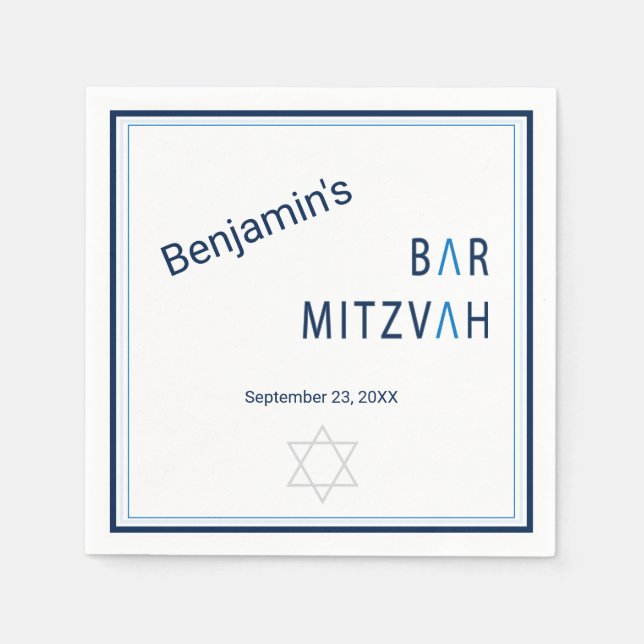 Blue Stripe Modern Bar Mitzvah Serviette (Vorderseite)