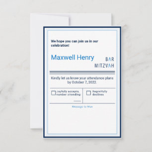 Blue Stripe Modern Bar Mitzvah UAWG RSVP Karte