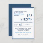 Blue Stripe Moderne Bar Mitzvah Einladung<br><div class="desc">Eine schlichte und moderne Einladung mit klaren,  blauen Linien und personalisierten Details,  einem silbernen Stern am unteren Ende und einer subtilen blauen Textur auf der Rückseite.</div>