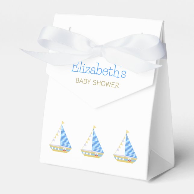 Blue Stripe Sailboat Babydusche Geschenkschachtel (Vorderseite)