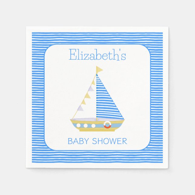 Blue Stripe Sailboat Babydusche Serviette (Vorderseite)