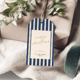 Blue Striped and Scalloped Christmas Gift Tags Geschenkanhänger