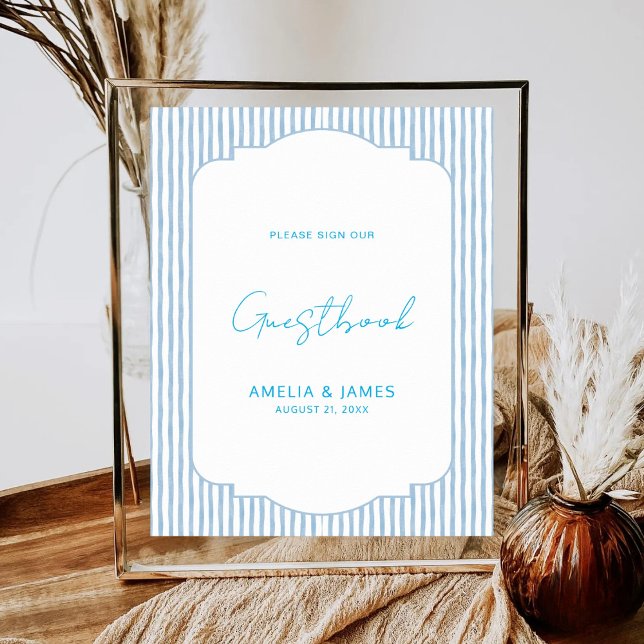 Blue Striped Classic Wedding Guestbook Poster (Von Creator hochgeladen)