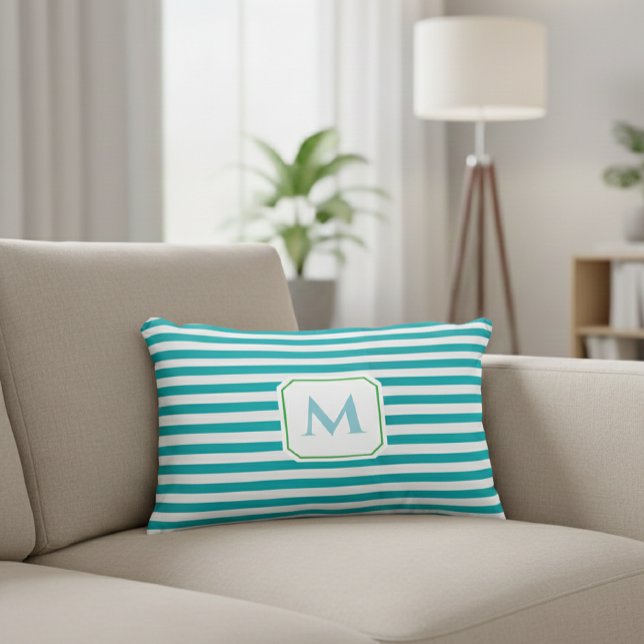 Blue Striped Decorative Pillow with Monogram  Dekokissen (Von Creator hochgeladen)