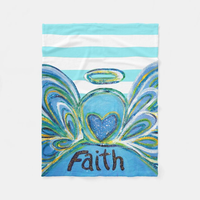 Blue Striped Faith Guardian Angel Chemo Blanket Fleecedecke (Vorderseite)